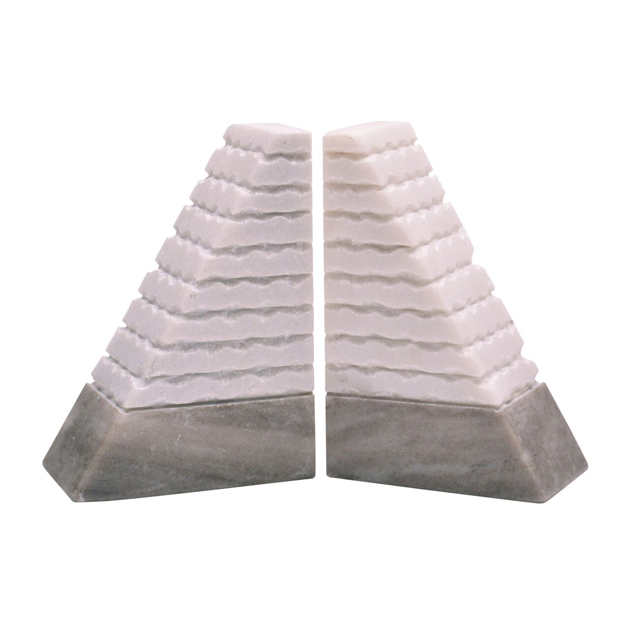 Kingston Living Half Pyramid Geometric Bookends - 6" - White and Gray - Set of 2